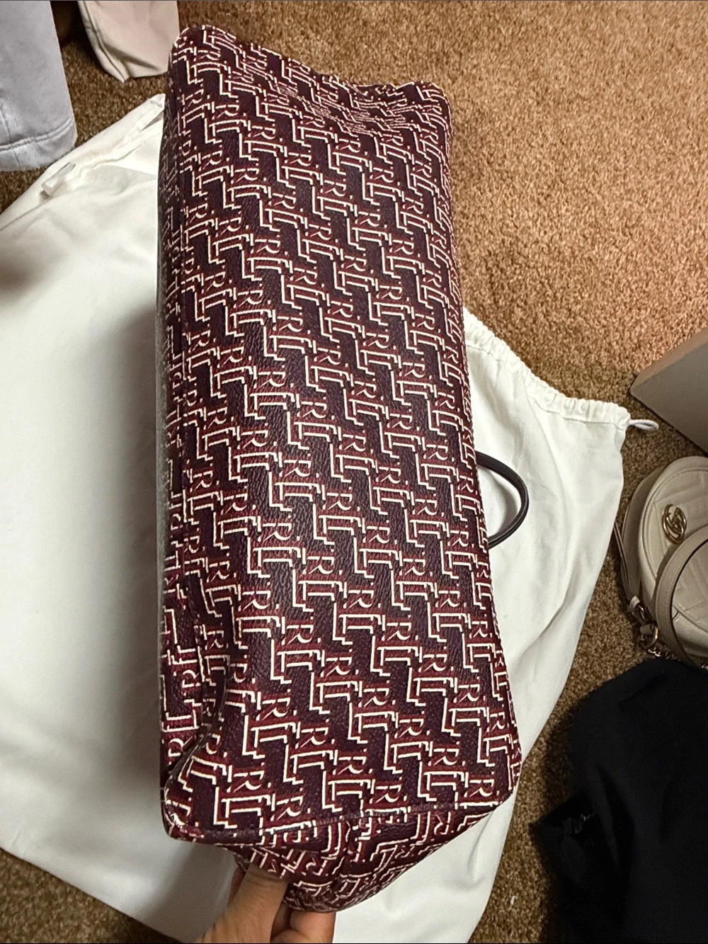 Polo by Ralph Lauren Burgundy Patterned Canvas Tote